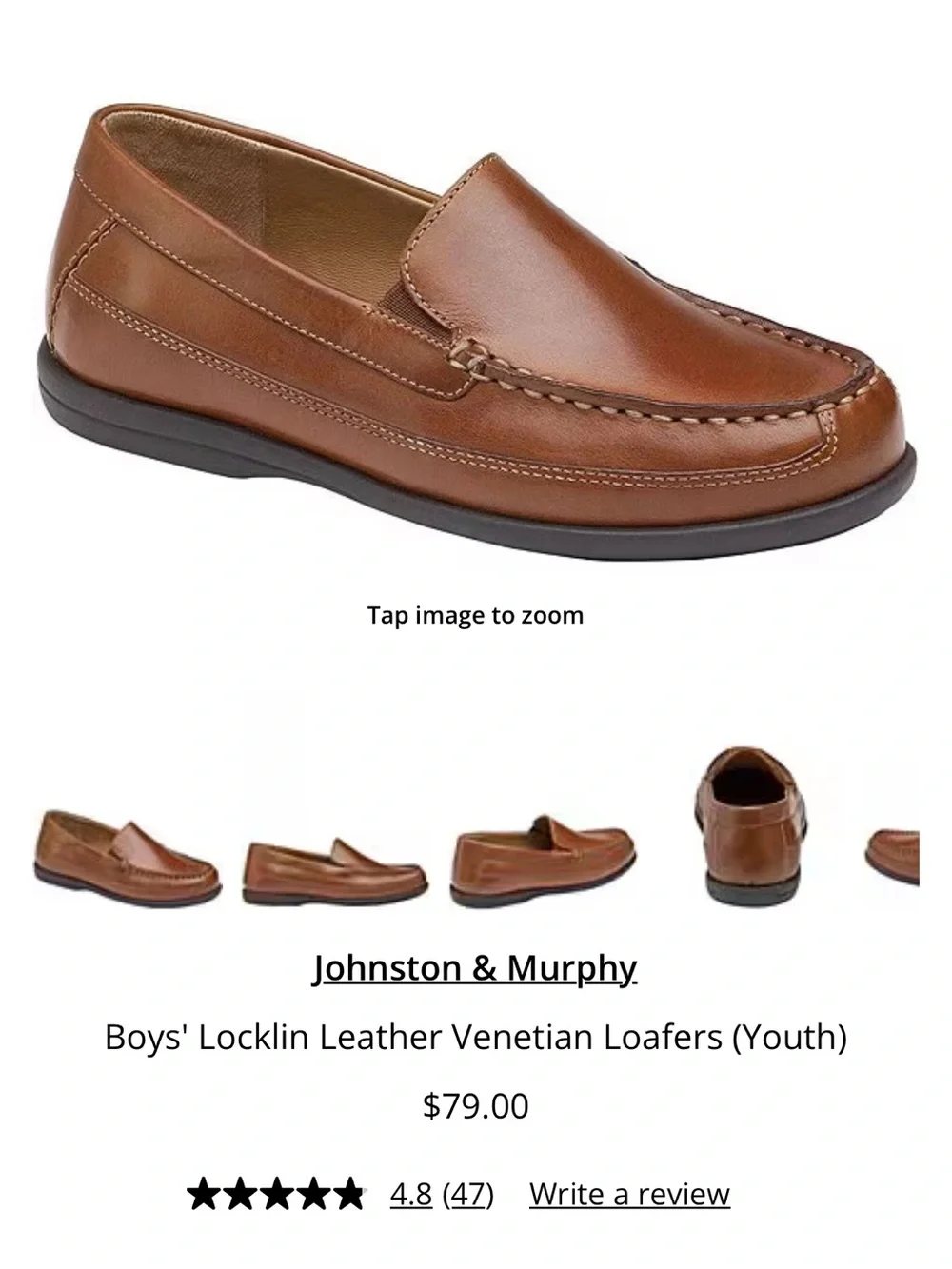 Johnston & Murphy Boys Brown Leather Slip-On Loafers